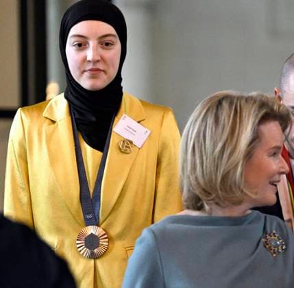 King Philippe and Queen Mathilde receive the Belgian athletes of 2024 BRUSSELS, BELGIUM - NOVEMBER 07 : Sarah Chaâri Taekwondo). King Philippe and Queen Mathilde receive the Belgian athletes who have particularly distinguished themselves in 2024 (Paris Olympic and Paralympic Games, European or world championship in an Olympic or Paralympic discipline) on November 7, 2024 in Brussels, Belgium, 07 11 2024 Brussels Belgium  Copyright: xDidierxLebrunx