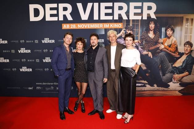 Friedrich Muecke, Lucia Barrado, director Ivan Sainz Pardo, Florian David Fitz and Julia Koschitz at the Der Vierer film premiere on 14 11 2024 in Berlin Der Vierer film premiere in Berlin