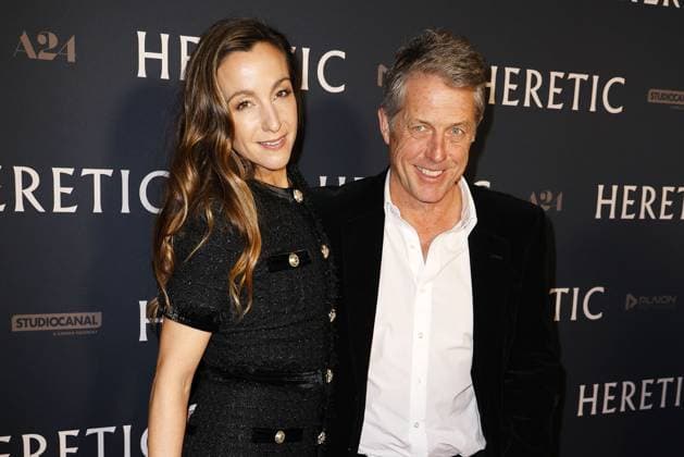 Hugh Grant and his wife Anna Eberstein at the Heretic film premiere on 24 11 2024 in Berlin Heretic film premiere with Hugh Grant in Berlin