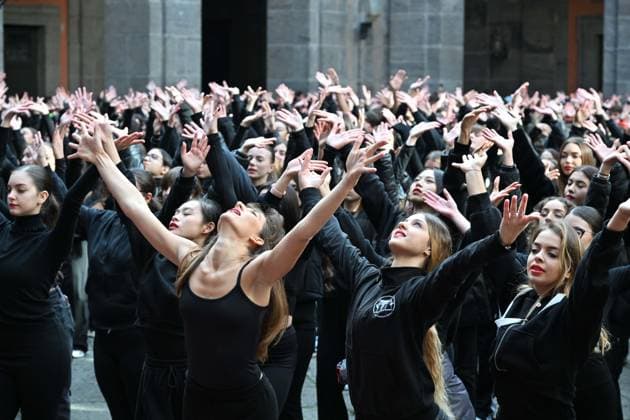 Photo IPP Felice De Martino Naples 25 11 2024 Palazzo Reale flash mob entitled Mai più on the occasion of the Day for the Elimination of Violence against Women promoted by the Campania Region Italy Photo Press World Copyright