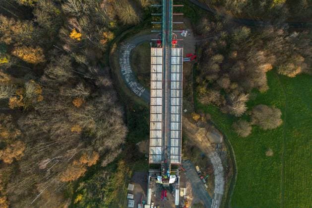 Construction Gottleuba Valley Bridge Pirna Construction of the 916 m long and 70 m high Gottleuba Valley Bridge in Pirna, Saxony Aerial view with a drone Pirna Saxony Germany Daniel Wagner