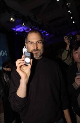 Files pictures of Steve Jobs Apple CEO Steve Jobs show the new iPod Mini during his keynote address at Macworld Conference & Expo in San Francisco on January 6, 2004, where he introduced the iPod Mini, a mini version of its best-selling iPod music player. The Ipod Mini has the size of a business card and comes in 5 different colors. San Francisco United States  Copyright: xNeemaxFredericx
