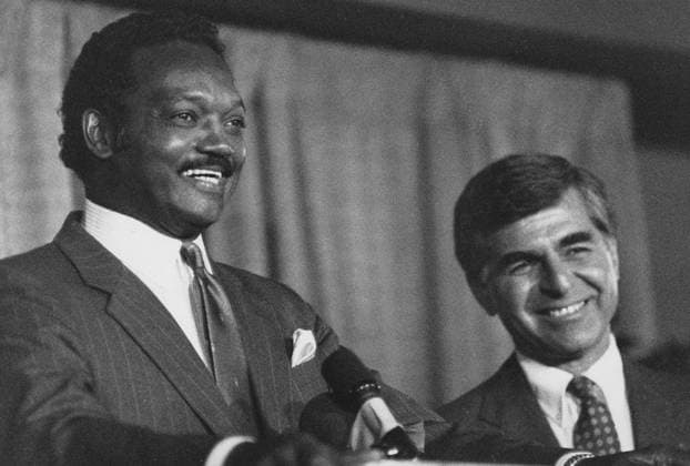 LIFE-JACKSON-BIRTHDAY-LEGACY-5-TB The Rev. Jesse Jackson with nominee Michael Dukakis at the Democratic National Convention on July 18, 1988, in Atlanta. (Karen Engstrom Chicago Tribune TNS) EDITORIAL USE ONLY Copyright: xx 28735093W KarenxEngstromx krtphotoslive908074