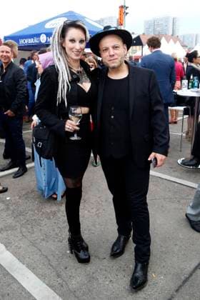 Bruno Kramm, Chairman of the party Pirates, and Lea Frings at Hoffest of Governing Mayor in Berlin, Summer party, Berlin Germany, Germany