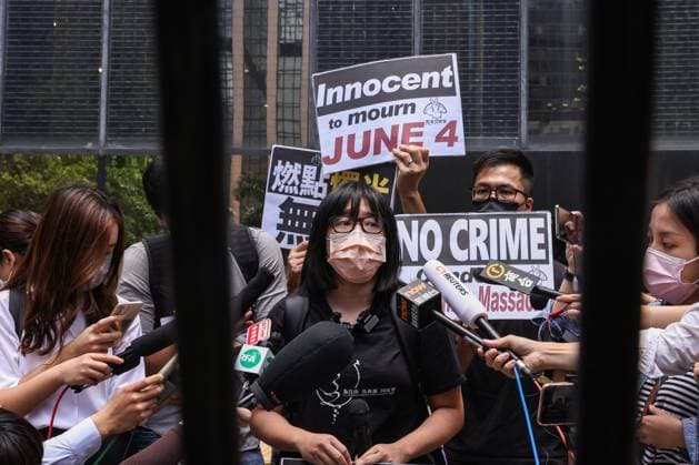 Chow Hang-tung, Vice- Chairwoman of Hong Kong Alliance in Support of Patriotic Democratic Movements of China speaks to press after the verdict of Sentencing of Joshua Wong, Lester Shum, Tiffany Yuen Ka- wai and Jannelle Rosalynne Leung over their involvement in last year s June 4 vigil at Wan Chai Law Courts. 06MAY21 SCMP K. Y. Cheng HONG KONG CHINA EDITORIAL USE ONLY  Copyright: xx 20210506c045ce51 K.xY.xChengx scmpphotos977448