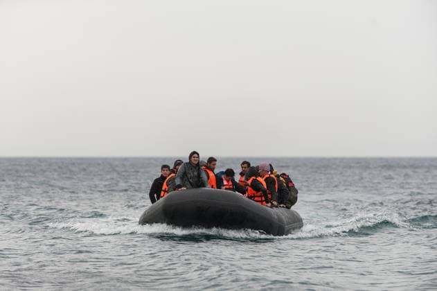 a Boat me Refugees runs on 24 02 2016 in Mytilini at the Island Lesbos, Greece at the Coast to the Island in the Aegean Sea is a the Hotspots to the Refugees with Boating from the Turkish Coast Via the Sea to Europe uebersetzen Photo Markus Heine Greece, Greece