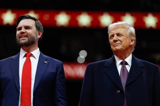 WASHINGTON, DC - JANUARY 20: U.S. Vice President J.D. Vance and U.S. President Donald Trump watch during an indoor inauguration parade at the Capital One Arena on January 20, 2025 in Washington, DC. Donald Trump takes office for his second term as the 47th president of the United States. Copyright: x.x
