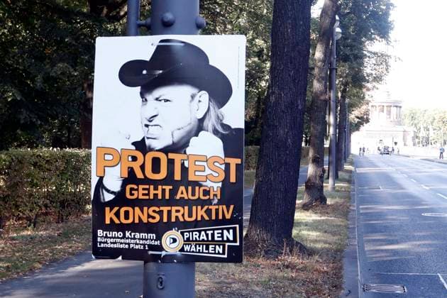 Election posters to Berlin House of Representatives election 2016 in Berlin, Election poster the Pirates, Bruno Kramm, National Chairman, Berlin Germany, Germany