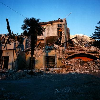 Veneto the Consequences of Earthquake from Friuli show destroyed Houses and Schutt in Veneto, Italy, with Bergen at Background, Italy at 1976 Veneto Italy Copyright: LeonorexAnder LEO_900200000844