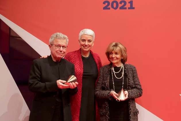 Charlotte Knobloch, Daniel Libeskind, Prizewinner, and Hetty Mountain, Mi , at Price for Understanding and Tolerance 2021 in Berlin, Jewish Museum, Berlin Germany, Germany