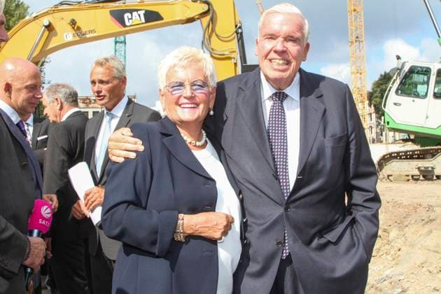 Prof Dr Klaus Michael Kuehne Kuehne with its Wife Christine Kuehne Kuehne Entrepreneur Owner at the Laying of the foundation stone to Hotel New building The Fontenay at the Construction site on Thursday 14 August 2014 in Hamburg HH Germany