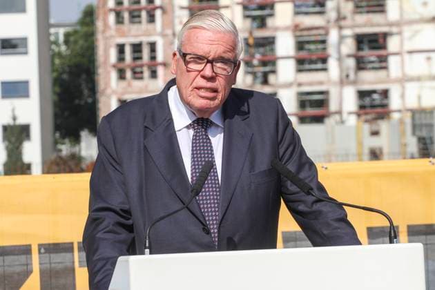 Prof Dr Klaus Michael Kuehne Kuehne Entrepreneur Owner at the Laying of the foundation stone to Hotel New building The Fontenay at the Construction site on Thursday 14 August 2014 in Hamburg HH Germany
