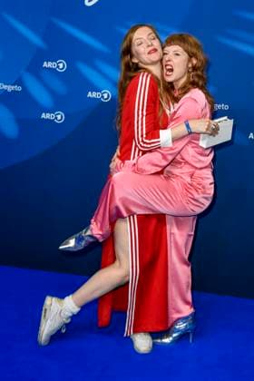 Pheline Roggan and Sarah Bauerett actresses as guests at the ARD Blue Hour Reception 2025 at the Hotel Telegraphenamt in Berlin at the 75 International Film Festival on 14 02 2025 in Berlin Berlin Germany