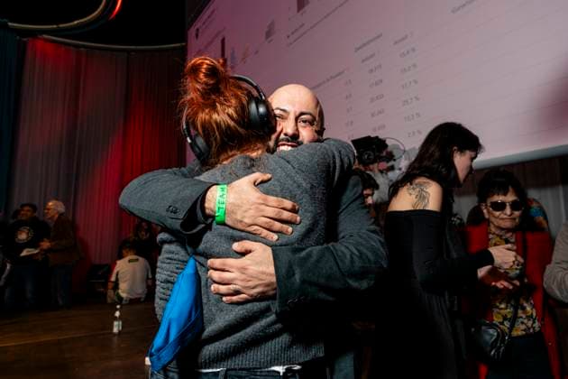 The left-wing election party of Ferat Kocak Kocak on 23 02 2025 Ferat Kocak Kocak celebrates his election victory in Neukölln during his election party Copyright: xEventpressxJeremyxKnowlesx