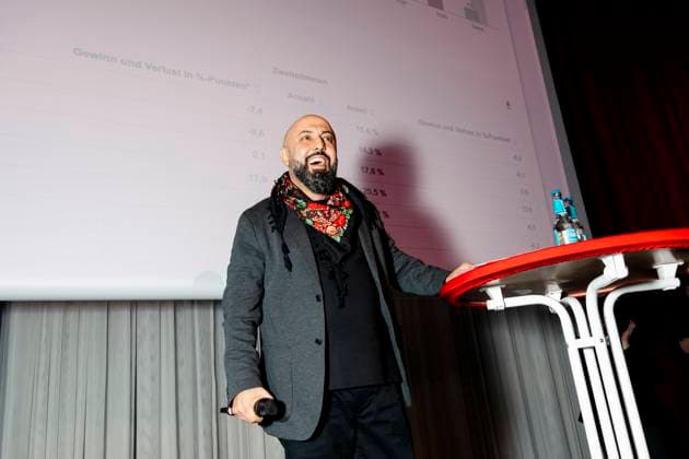 The left-wing election party of Ferat Kocak Kocak on 23 02 2025 Ferat Kocak Kocak gives a speech at his election party in Berlin, shortly after his election victory in Neukölln Copyright: xEventpressxJeremyxKnowlesx