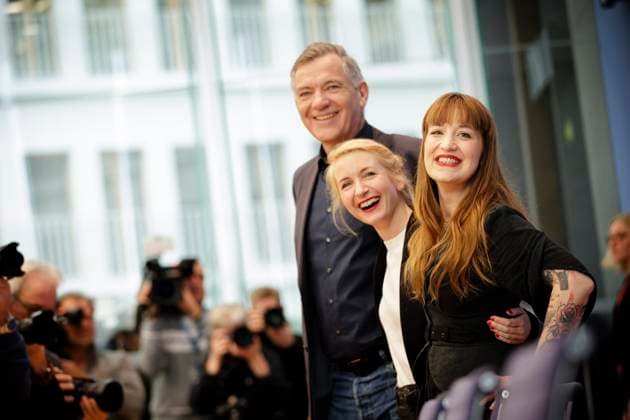 L R Jan van Aken, party chairman, Ines Schwerdtner, party chairwoman and direct candidate in Lichtenberg, and Heidi Reichinnek, top candidate of the Left Party, at a federal press conference on the reaction after the federal election in Berlin, 24 02 2025 The Left Party is considered one of the election winners with 8.7 Berlin Germany Copyright: xFlorianxGaertnerx