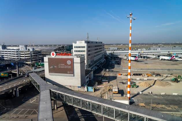 Düsseldorf Airport, terminal building, driveway, aircraft at Terminal A, NRW, Germany, DUS Airport