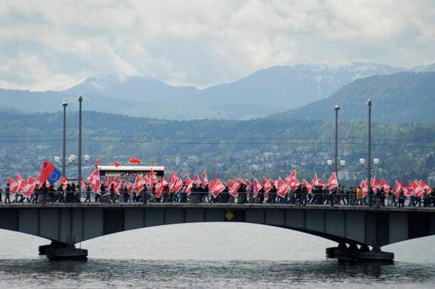 1 MAY 2008 IN ZURICH Official May Day parade with around 10,000 participants on Thursday 01 05 08 through Zurich city center to mark Labor Day Zurich Zurich Schweiz Suisse Svizzera Switzerland  Copyright: Ex-PressxMarkusxFortex MFO20080501_14