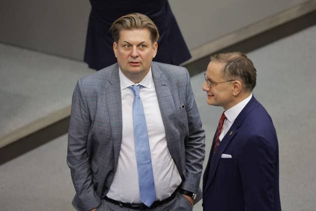 AfD parliamentary group, Dr Maximilian Eugen Krah, Tino Chrupalla, Germany, Berlin, Reichstag, 25 March 2025 1 sitting , Opening of the sitting by the Old President