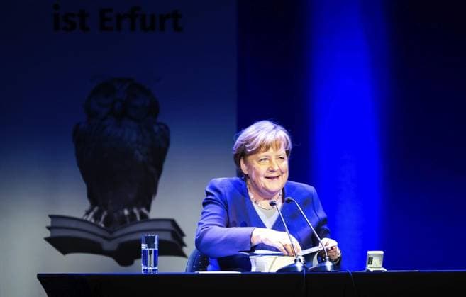 EDITORIAL USE ONLY p 25 03 2025 Erfurt Former German Chancellor Angela Merkel CDU reads from her book Freiheit Deutschland Thueringen Erfurt Copyright SaschaxFromm Copyright: SaschaxFromm doc7zx99fnz4c7vp340jmx ,EDITORIAL USE ONLY Copyright: SaschaxFromm