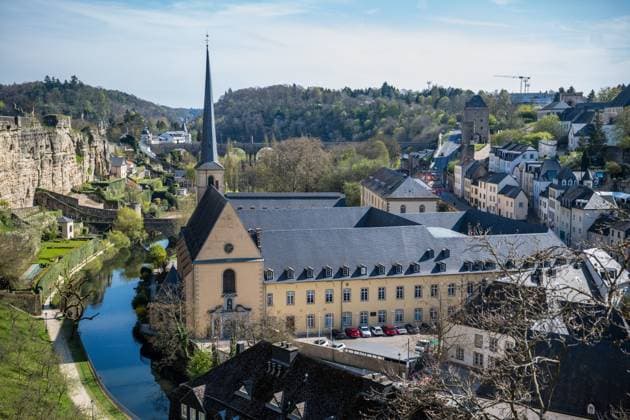 Luxembourg View from the Chemin de la Corniche to the Neumünster Abbey NeimÃ nster and the casemates