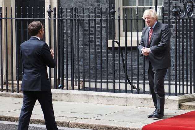French President Emmanuel Macron visits UK PM Boris Johnson 10 Downing Street, London, UK - 18 June 2020. French President Emmanuel Macron in London to mark the 80th anniversary of Charles de GaulleÕs radio appeal to his countrymen to resist Nazi occupation, and to discuss Brexit with British Prime Minister Boris Johnson. London, England, UK on June 18, 2020. CAP JOR JOR London Greater London Great Britain Copyright: xNilsxJorgensen CapitalxPicturesx