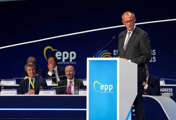 Bilder des Jahres 2025, News 04 April Congress of the European Peoples Party EPP in Valencia The president of the German CDU, Friedrich Merz, during the Congress of the European Peoples Party EPP , at the Feria de Valencia, on April 29, 2025, in Valencia, Valencian Community Spain This Tuesday, April 29, starts the Congress of the European Peoples Party EPP with the absence of the leader of the PP in Spain, Alberto Núnez Feijóo, who has prioritized contacting the regional presidents to analyze the situation caused by the massive blackout in the Peninsula 29 APRIL 2025 EPP Congress PP POPULAR PARTY Valencia Valencia Valencia Valencian Community Valencia Valencia Valencian Community Spain Copyright: xEduardoxManzanax 6686638