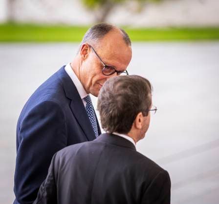 L R Friedrich Merz CDU , Federal Chancellor, receives Isaac Herzog, President of Israel, at the Federal Chancellery in Berlin, 12 05 2025 Berlin Germany Copyright: xAmreixSchulzx