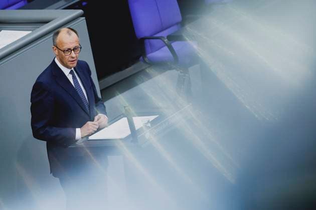 Friedrich Merz CDU , Federal Chancellor, taken during the first government declaration in the German Bundestag as Federal Chancellor in Berlin, 14 05 2025 Berlin Germany Copyright: xFlorianxGaertnerx