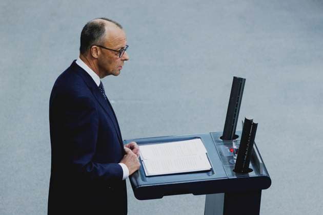 Friedrich Merz CDU , Federal Chancellor, taken during the first government declaration in the German Bundestag as Federal Chancellor in Berlin, 14 05 2025 Berlin Germany Copyright: xFlorianxGaertnerx