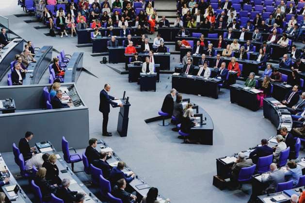 Friedrich Merz CDU , Federal Chancellor, taken during the first government declaration in the German Bundestag as Federal Chancellor in Berlin, 14 05 2025 Berlin Germany Copyright: xFlorianxGaertnerx