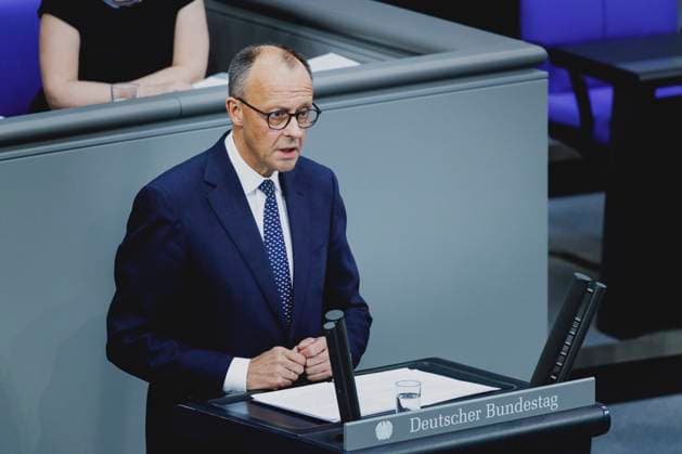 Friedrich Merz CDU , Federal Chancellor, taken during the first government declaration in the German Bundestag as Federal Chancellor in Berlin, 14 05 2025 Berlin Germany Copyright: xFlorianxGaertnerx