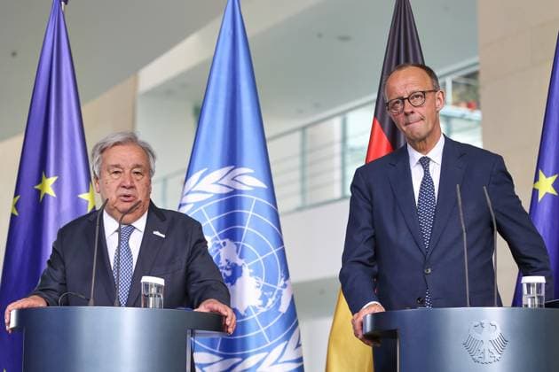 Berlin, Germany, 14 05 2025 Federal Chancellery Reception of the UN Secretary-General by the German Chancellor UN Secretary-General Antònio Guterres and Federal Chancellor Friedrich Merz CDU Copyright: xdtsxNachrichtenagenturx dts_66950