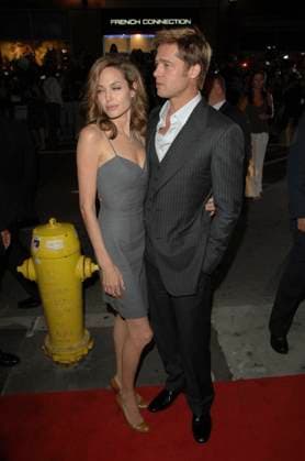 2007 Toronto International Film Festival BRAD PITT & ANGELINA JOLIE At The Assassination of Jesse James by the Coward Robert Ford Premiere during the 2007 Toronto International Film Festival held at the Elgin Theatre, Toronto, Ontario, Canada, 08 September 2007. full length couple grey dress waistcoat jacket pinstripe suit waistcoat three-piece three piece 3 3-piece brown beige Christian Louboutin shoes funny blinking eyes CAP TL Tony Lee Ontario Canada Copyright: xTonyxLee CapitalxPicturesx