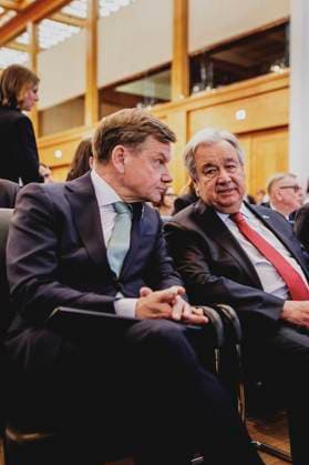 L R Johann Wadephul CDU , Federal Foreign Minister, and Antonio Guterres, Secretary-General of the United Nations, photographed during the UN Peacekeeping Ministerial 2025 Berlin, 13 05 2025 Photographed on behalf of the Federal Foreign Office Berlin Germany Copyright: xFlorianxGaertner AAx
