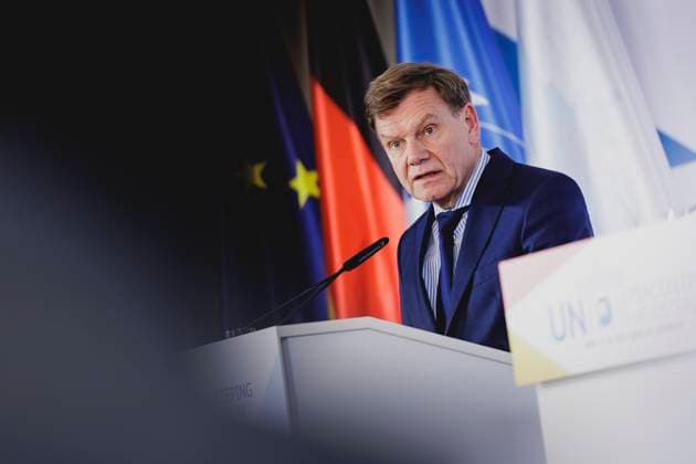 Johann Wadephul CDU , Federal Foreign Minister, photographed during a press conference on the UN Peacekeeping Ministerial 2025 Berlin, 14 05 2025 Photographed on behalf of the Federal Foreign Office Berlin Germany Copyright: xFlorianxGaertner AAx