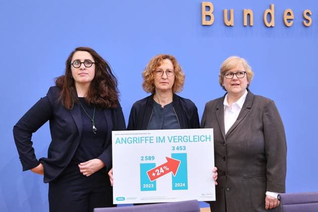 Berlin, Germany, 20 05 2025 Federal Press Conference Presentation of the 2024 annual statistics on right-wing, racist and anti-Semitic violence and the rise in racist, right-wing and anti-queer violence in particular Seda Basay Yildiz, Judith Porath and Beate Rudolf present the statistics Copyright: xdtsxNachrichtenagenturx dts_67881
