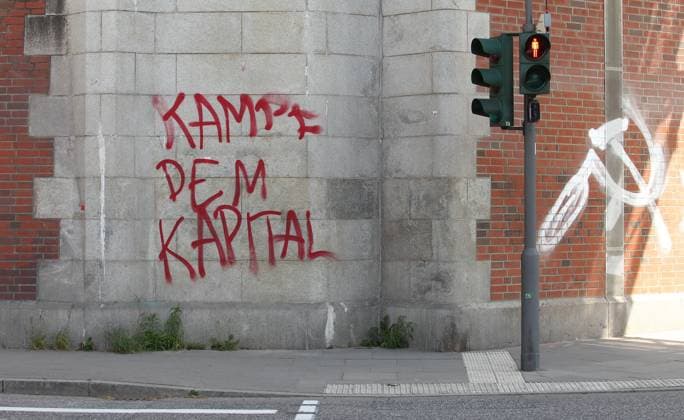 The words Kampf dem Kapital were sprayed on a wall Barmbek Hamburg