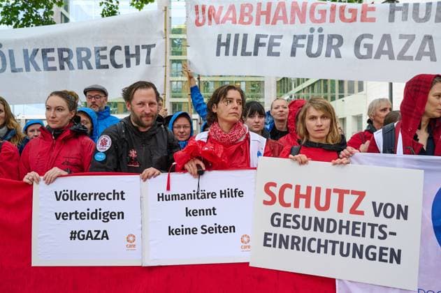 A coalition of aid organizations Copyright: epd-bild ChristianxDitsch epd-Kundgebung_Gaza5-kopieren