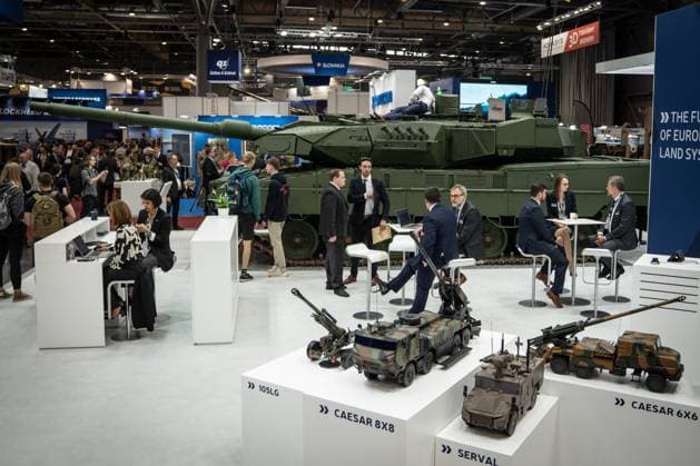 IDET International Defence and Security Technologies Fair in Brno, Czech Republic Leopard 2 A8 main battle tank at the booth of the defense contractor KNDS IDET International Defence and Security Technologies Fair in Brno, Czech Republic , Brno Jihomoravský kraj Czech Republic Exhibition Centre