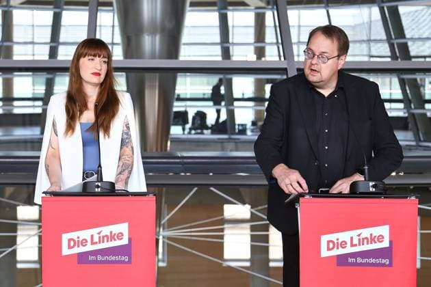 Berlin, Germany, 03 06 2025 German Bundestag Left Party parliamentary group meeting Heidi Reichinnek and Sören Pellmann, both Left Party, make a press statement Copyright: xdtsxNachrichtenagenturx dts_69709