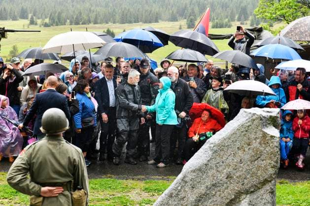 Czech President Petr Pavel, center, attends Freedom Day at Zhuri memorial commemorating battle of May 5, 1945, in which ten American soldiers of 90th Infantry Division were killed, Zhuri, Czech Republic, June 7, 2025. (CTKxPhoto MiroslavxChaloupka) CTKPhotoP2025060703242  CTKPhotoP2025060703242