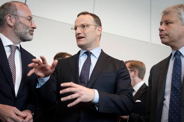 Bundestag parliamentary group, CDU CSU, Jens Spahn, Steffen Bilger, Manfred Weber, MEP Press statement, Bundestag, Bundestag parliamentary group, CDU CSU, Chairman, Jens Spahn, CDU, Steffen Bilger, Manfred Weber, MEP Berlin Berlin GER