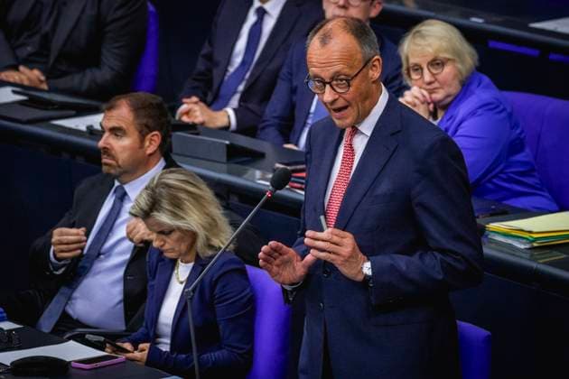 Friedrich Merz CDU , Federal Chancellor, recorded during a government survey in Berlin, 09 07 2025 Berlin Germany Copyright: xJulianexSonntagx