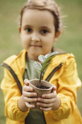 Kinderhände halten Topf mit Pflanze. Rettet die Erde. Tag der Erde. Weltumwelttag Kid child hands holding pot with plant. Save the Earth. Earth Day. World Environment Day Copyright: imageBROKER ZulfiiaxIshmukhameto ibxiqx14289734.jpg ,model released, Symbolfoto ,property released