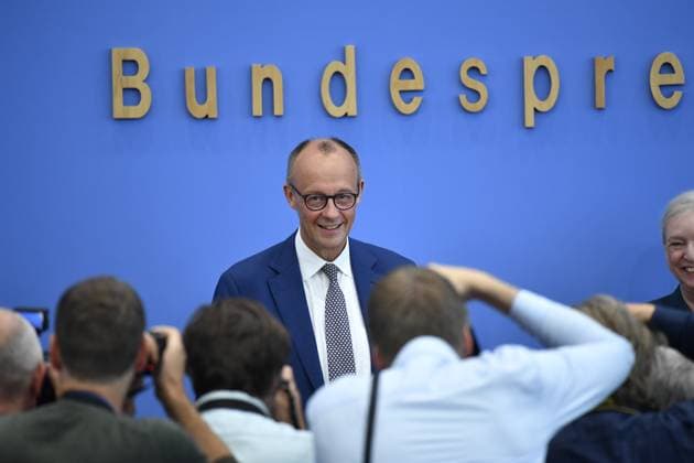 Federal Chancellor Friedrich Merz answers questions from the capitals press on 18 July 2025 For the first time, the CDU chairman is coming to the Federal Press Conference, the association of journalists in the German capital, as head of government For the now traditional summer press conference, there are no fixed topics, Copyright: epd-bild ChristianxDitsch Merz_Bundespressekonferenz4