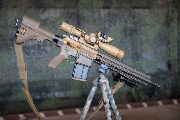 One Designated Marksman Rifle DMR of the German Armed Forces of the type Heckler Koch G28 with telescopic sight One Designated Marksman Rifle DMR of the German Armed Forces of the type Heckler Koch G28 with telescopic sight Donaueschingen Baden Württemberg Germany