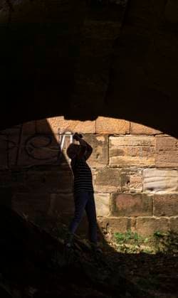 Reichenbach The Göltzschtal Bridge A tourist takes a photo under the brick arches of the Göltzschtal Bridge near Reichenbach in Vogtland Saxony 26 million bricks are said to have been needed to build the worlds largest brick bridge 574 m long, 78 m high between 1846 and 1851 Reichenbach i V Saxony Germany