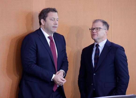 Lars Klingbeil, Federal Minister of Finance , Carsten Schneider, Federal Minister for the Environment, Climate Protection, Nature Conservation and Nuclear Safety, Germany, Berlin, Federal Chancellery, At its 12th meeting on July 30, 2025, the Federal Cabinet will discuss, among other things, the draft bill on the adop