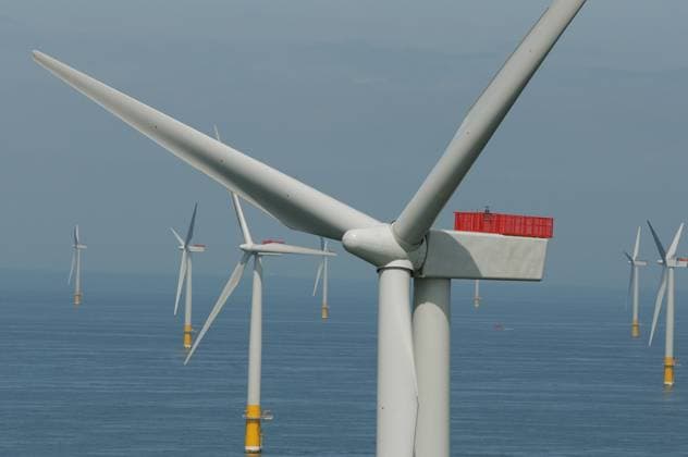 Offshore wind turbines at the Greater Gabbard wind farm May 13, 2011 - Suffolk, United Kingdom - Offshore wind turbines at the Greater Gabbard wind farm off the coast of Suffolk, England. The alternative energy project was completed in 2012 at a cost of $2 billion dollars. Copyright: xAlanxO Neillx